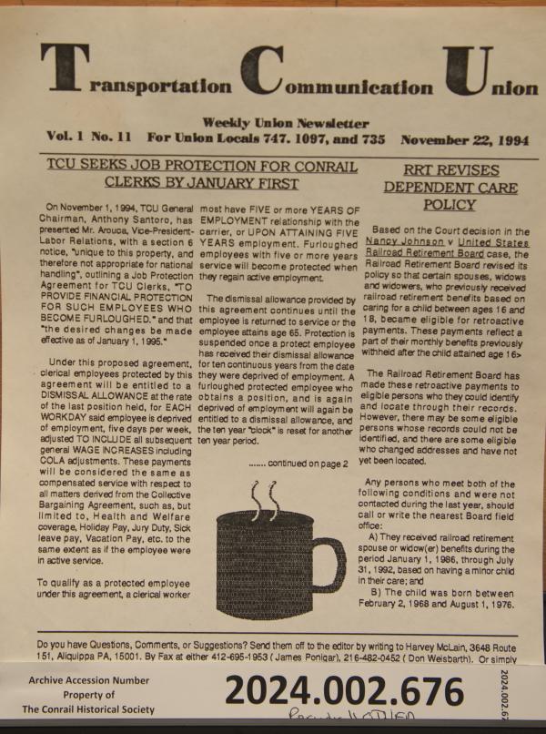 TCU weekly newsletter, 1994-11-22