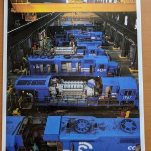 Promotional photo: Conrail locomotives receive repairs at the Juniata Locomotive Shop, Altoona PA., one of the world's largest railroad shops.