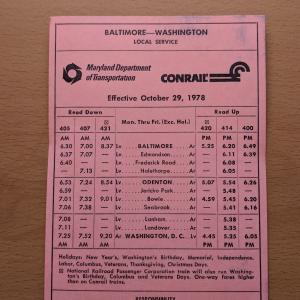 Conrail and Maryland DOT Schedule - Baltimore and Washington - 1978-10-29