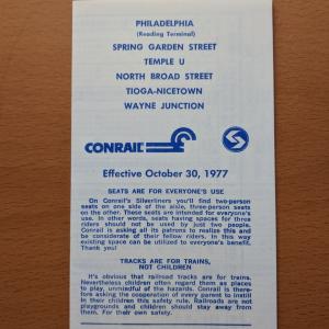 Conrail and SEPTA Schedule - Philadelphia (Reading Terminal), Spring Garden Street, Temple U, North Broad Street, Tioga-Nicetown, Wayne Junction - 1977-10-30