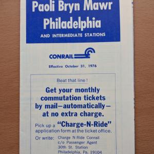 Conrail and SEPTA Schedule - Paoli, Bryn Mawr, and Philadelphia - 1976-10-31
