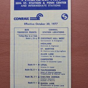 Conrail and SEPTA Schedule - Chestnut Hill West and Philadelphia - 1977-10-30