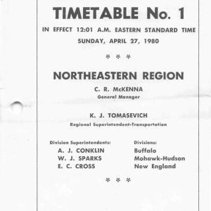 Conrail Northeastern Region Employee Timetable, 1980-04-27, No. 1