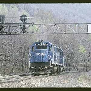Conrail 6296 at MG Tower, Altoona PA on 5/6/89