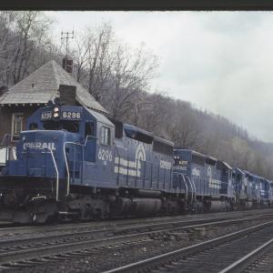 Conrail 6296 at MG Tower, Altoona PA on 5/6/89
