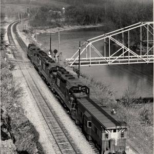 Photograph showing GP35 2298, GP35 2349 and two more locomotives at Wellsboro NY.