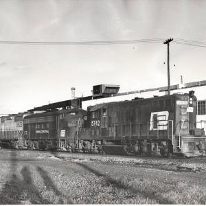 Photograph showing GP9 5742, F7 1730 and GP35 3628 at Orrville OH 9/4/76.