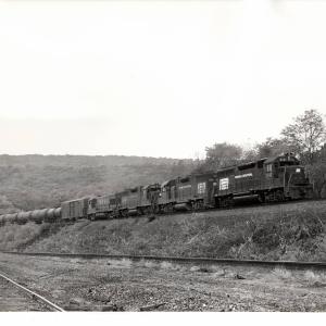 Photograph of GP40 3131, GP38-2 7997, GP38 7743, and U23B 501 at Marysville PA. 11/16/76