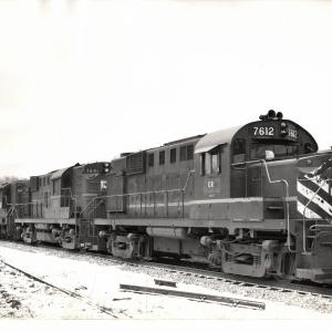 Photograph of RS11 7612, RS11 7641 and an unknown SD9 on hump duty at Allentown PA. 12/4/76