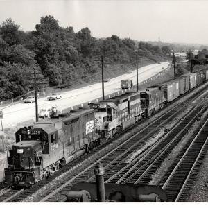 Photograph of GP35 2298, SD45-2 3674 and U33B 2930 entering Conway Yard westbound. 7/29/76