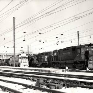Photograph of C424 2439, GP9 7107, U30B 2889 along with GM10B 1976 at Harrisburg. 1/1/77