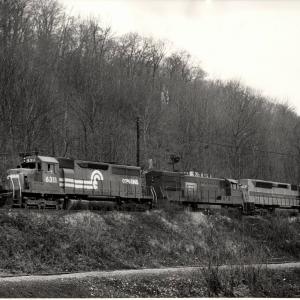 Photograph of SD40 6311 U23B 2743 SDP45 3645 at Enola Yard Enola PA. 11/26/1976