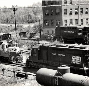 Photograph of SW1001 2604, GP35 3632, SD40 6081 and RSD12 6875 at Rutherford Yard. 4/25/76