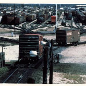 ATSF boxcar going down hump, location unknown