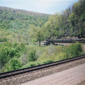 Conrail OCS train at Horseshoe Curve, taken from train