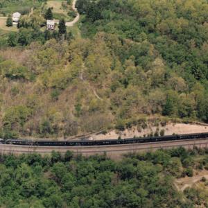 Conrail OCS train - Aerial View at Horseshoe Curve