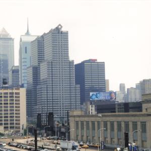 Philadelphia skyline, taken from OCS train on High Line