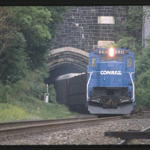 Conrail C32-8 6611 exiting the tunnel in West Point, NY