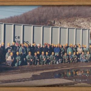 Car Shop employees with ballast hopper 53100, framed