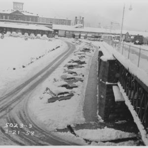 Reading Outer Station in snow, 1958-03-21, photo 1 of 3