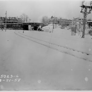 Reading Outer Station in snow, 1958-03-21, photo 3 of 3