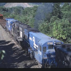 SD45 6206, U23B 2759, GP35 2342, and U33C 6846 Eastbound in Enola, PA