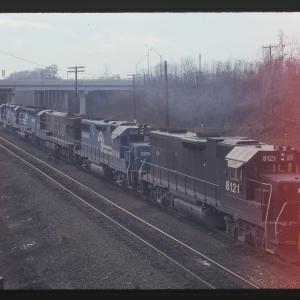 GP38-2s 8121 and 8166 Eastbound in Enola, PA