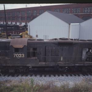 GP9 7023 at Juniata Locomotive Shop in Altoona, PA