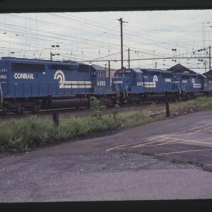 SD40-2s 6382 and 6421 with GP40-2 3338 in Harrisburg, PA