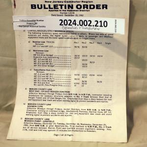 CR  NJ Commuter Region Hoboken Dist., Bulletin Order 1S-83, December 22, 1983