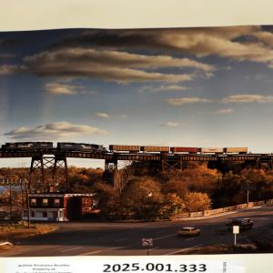 Photo Intermodal Train on high trestle on River Line, Kingston NY