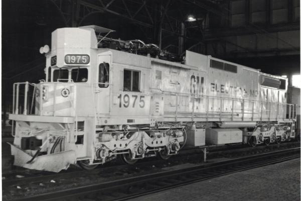 Black and white photo of EMD GM6C in Harrisburg Station