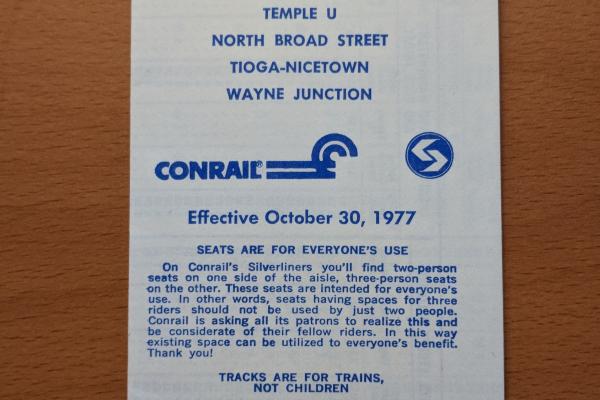 Conrail and SEPTA Schedule - Philadelphia (Reading Terminal), Spring Garden Street, Temple U, North Broad Street, Tioga-Nicetown, Wayne Junction - 1977-10-30