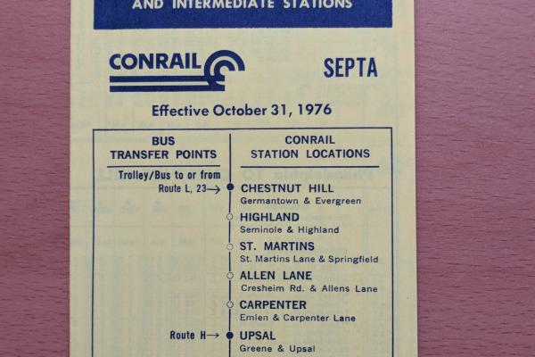 Conrail and SEPTA Schedule - Warminster, Hatboro, and Philadelphia - 1977-10-30