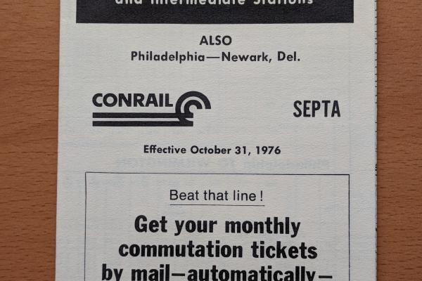 Conrail and SEPTA Schedule - Wilmington and Philadelphia - 1977-10-31