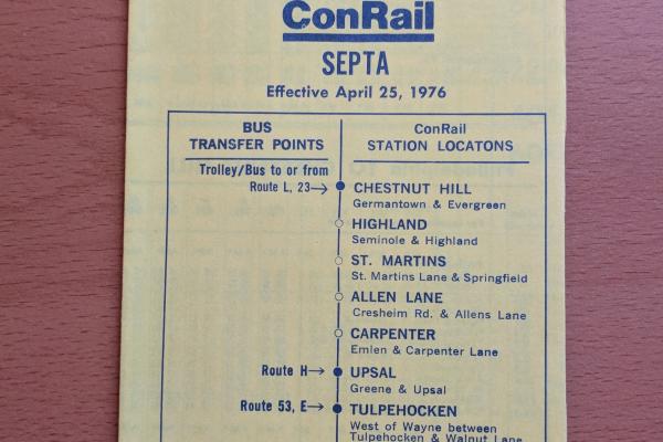 Conrail and SEPTA Schedule - Chestnut Hill and Philadelphia - 1976-04-25