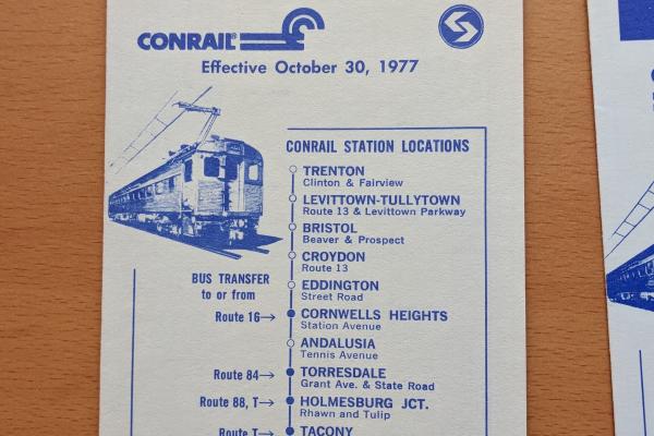Conrail and SEPTA Schedule - Trenton, Levittown, Torresdale, and Philadelphia - 1977-10-30