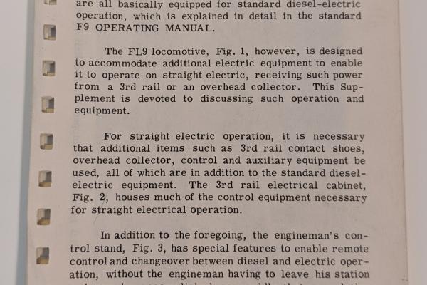 EMD FL9 Operating Manual 3RD Rail Electric Operation Supplement