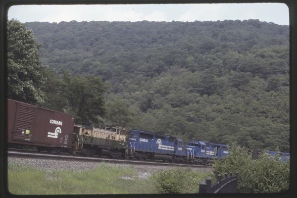 Conrail 9598 at Horseshoe Curve, Altoona PA in 8/83