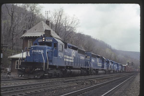 Conrail 6296 at MG Tower, Altoona PA on 5/6/89