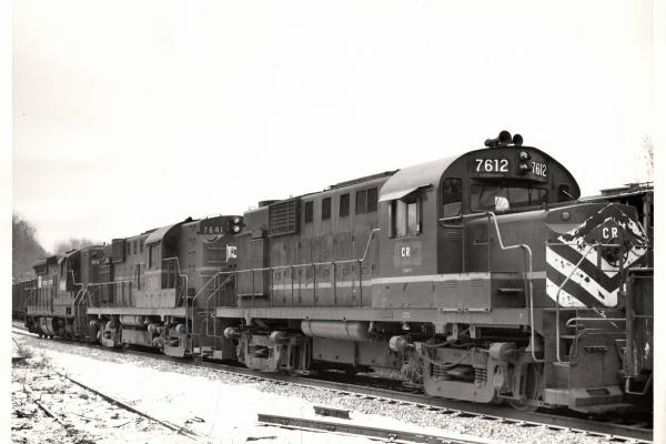 Photograph of RS11 7612, RS11 7641 and an unknown SD9 on hump duty at Allentown PA. 12/4/76