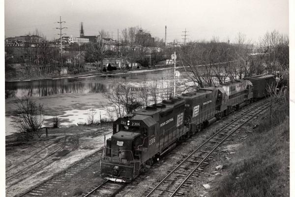 Photograph of GP35 2306, GP38-2 8118 and a former EL GP35 on BJ4 in Allentown PA. 12/5/76
