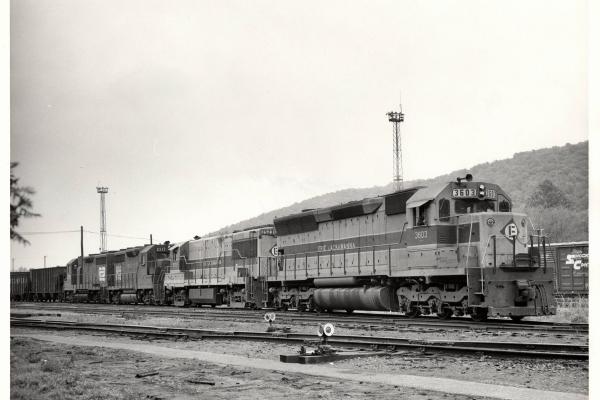 Photograph of SD45 3603, U25B 2523, GP35 2317 in Allentown Yard. 4/25/76