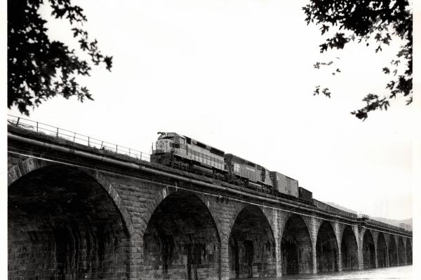 Photograph of SD45 2602 on Rockville Bridge. 8/14/76