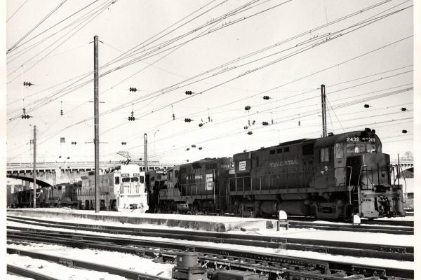 Photograph of C424 2439, GP9 7107, U30B 2889 along with GM10B 1976 at Harrisburg. 1/1/77