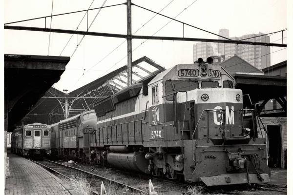 Photograph of EMD SD45X 6740 Demonstrator at Harrisburg Amtrak Station. 11/28/76