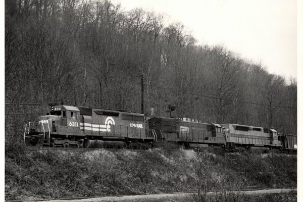 Photograph of SD40 6311 U23B 2743 SDP45 3645 at Enola Yard Enola PA. 11/26/1976