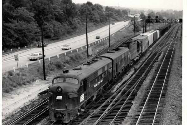 Photograph of FP7 4341 and others entering the yard at Conway PA. 7/30/76