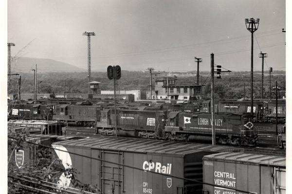Photograph of GP9 7238, GP7 5917, SD45 6178, C628 641, SD45 6119 and many others in Conway Yard. 7/30/76.