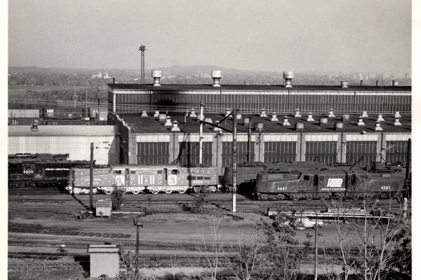 Photograph of GP9 5805, GG1 4800, and GG1 4897 in Enola Yard. 5/76